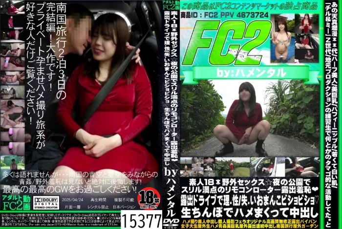 素人18*野外セックス☆夜の公園でスリル満点のリモコンローター露出羞恥 露出ドライブで理性失いおまんこビショビショ 生ちんぽでハメまくって中出し